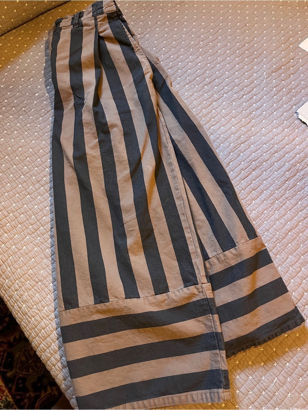 Wide-Leg Striped Denim Pants in Rust-Brown and Black - Picture 3 of 5